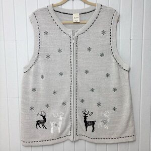 Blair Light Gray Vintage Reindeer Knit Sweater Vest Christmas  size‎ XLG